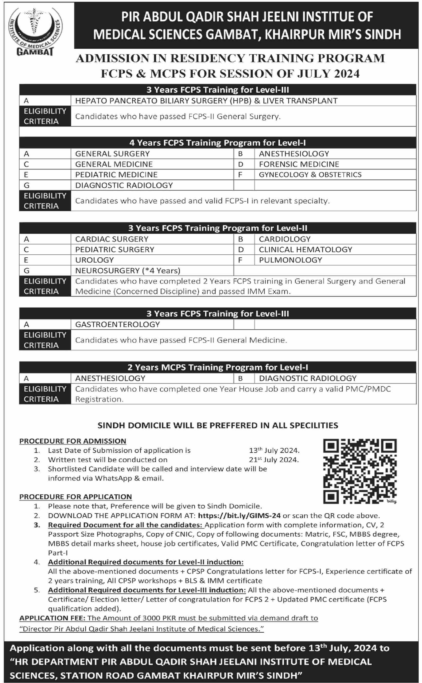 Admission Open in Pir Abdul Qadir Shah Jeelani Institute – pir abdul qadir jilani institute of medical science Admissions 2024 — original advertisement