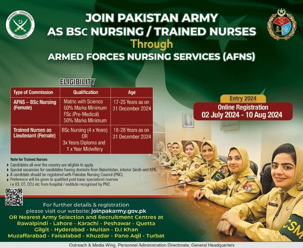 Join Pakistan Army As Bsc Nursing Trained Nurse 2024 Jobs 2024 — original advertisement