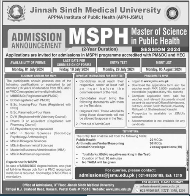 Admission Open in Jinnah Sindh Medical University 2024 – Jinnah Sindh Medical University Karachi Admissions 2024 — original advertisement
