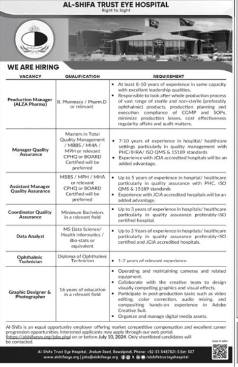 Al ShifA Trust Eye Hospital Jobs 2024 – Al-Shifa Trust Eye Hospital Rawalpindi Pakistan Jobs 2024 — original advertisement