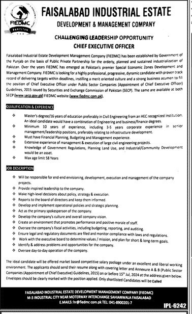 Faisalabad Industrial Estate Development Company Jobs 2024 – Private Company Jobs 2024 — original advertisement