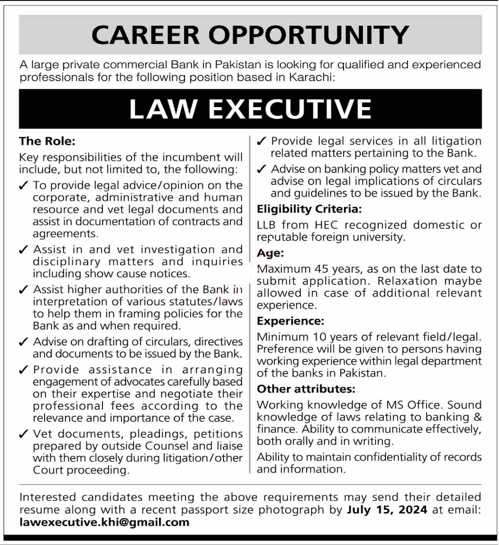 Commercial Bank Karachi Jobs 2024 – Commercial Banks Jobs 2024 — original advertisement