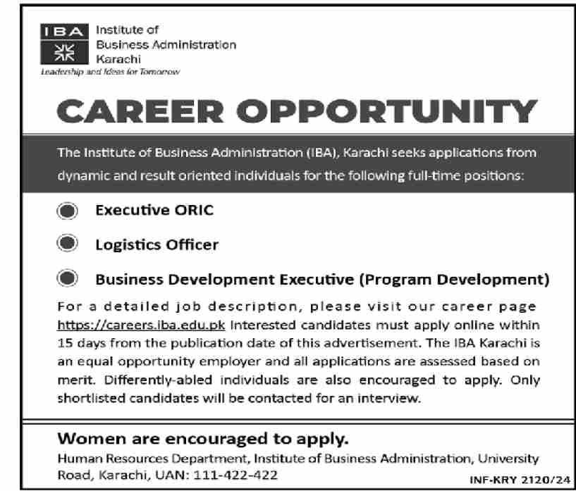 Institute Of Business Administration IBA Jobs 2024 – IBA Karachi Jobs 2024 — original advertisement