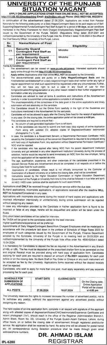 University Of The Punjab Jobs 2024 – University of Punjab Jobs 2024 — original advertisement