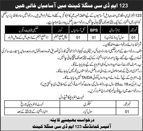 Pakistan Army 123 MDC Mangla Cantt Jobs 2024 Jobs 2024 — original advertisement