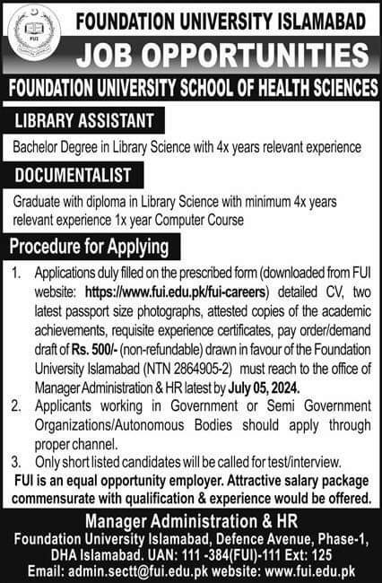 Foundation University Islamabad Jobs 2024 Jobs 2024 — original advertisement