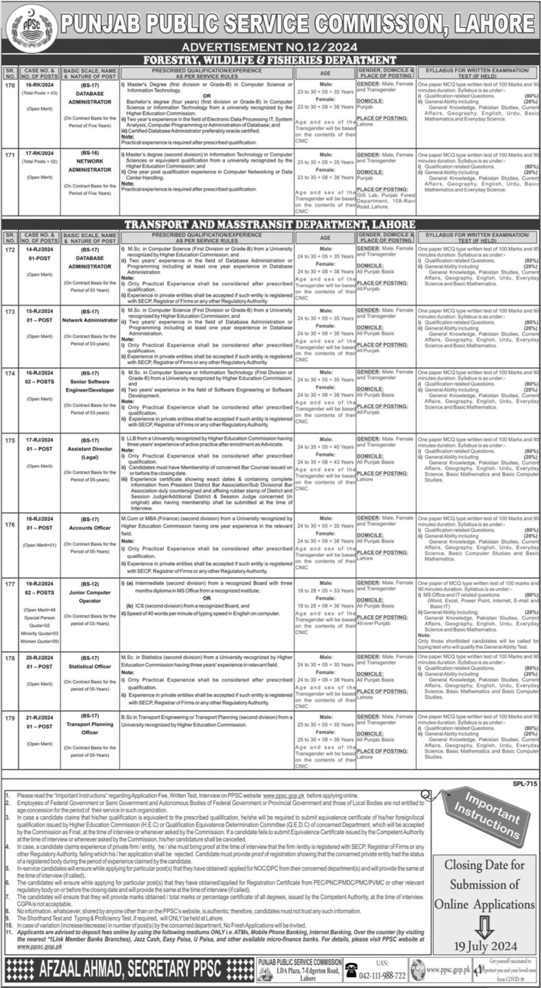Punjab Public Service Commission PPSC Lahore Jobs 12/2024 – Punjab Public Service Commission Lahore Jobs 2024 — original advertisement