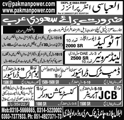 Boom Truck Driver & AutoCAD Operator Jobs 2024 – Al Abbasi Enterprises Jobs 2024 — original advertisement