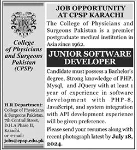 College of Physicians and Surgeons Pakistan Karachi Jobs Jobs 2024 — original advertisement