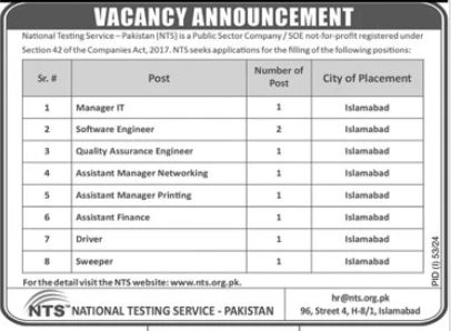 National Testing Service Pakistan NTS Islamabad Jobs 2024 – Government of Pakistan Jobs 2024 — original advertisement