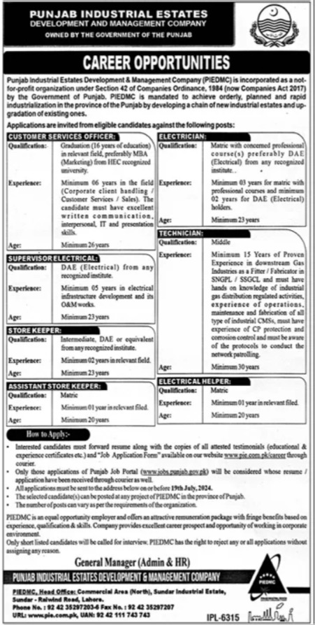 Punjab Industrial Estates Development Company Jobs 2024 – Punjab Industrial Estates Development & Management Company Jobs 2024 — original advertisement