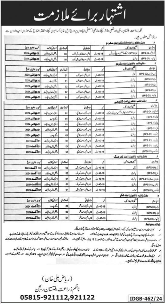 Agriculture Department Gilgit Jobs 2024 – Government of Gilgit-Baltistan Jobs 2024 — original advertisement