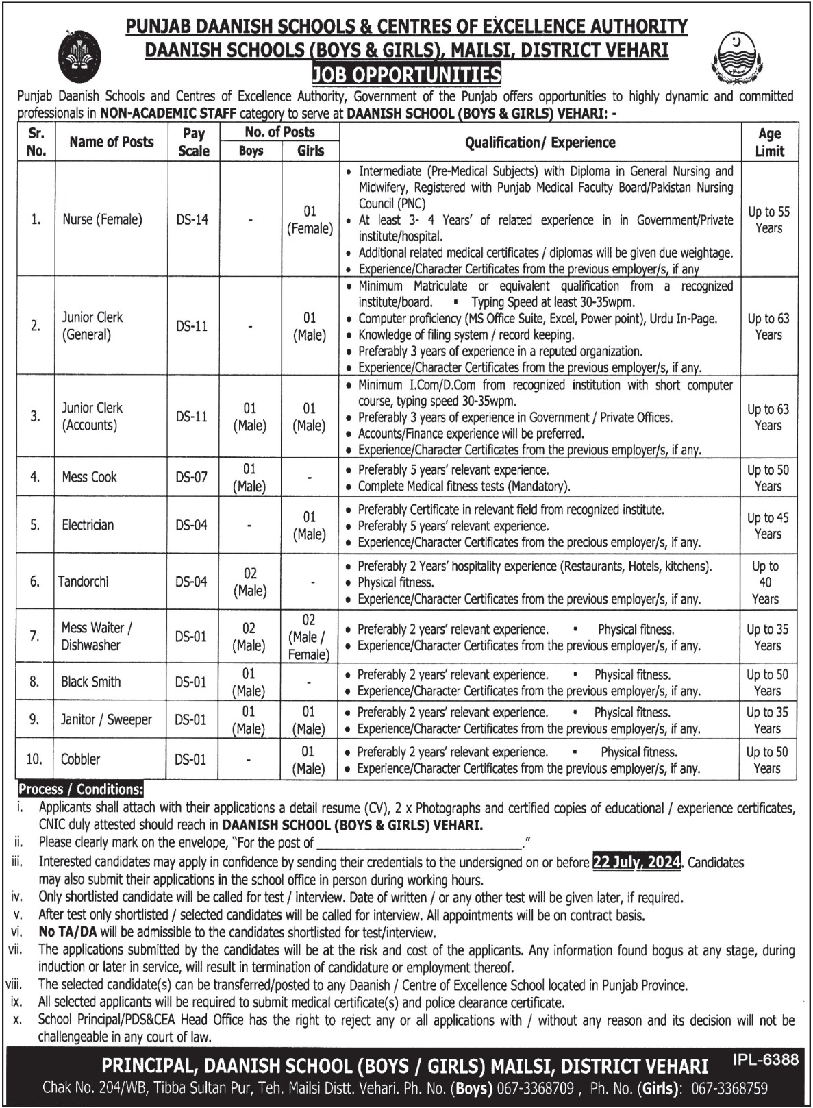 Daanish Schools Vehari Punjab Jobs 2024 – Punjab Daanish School Jobs 2024 — original advertisement