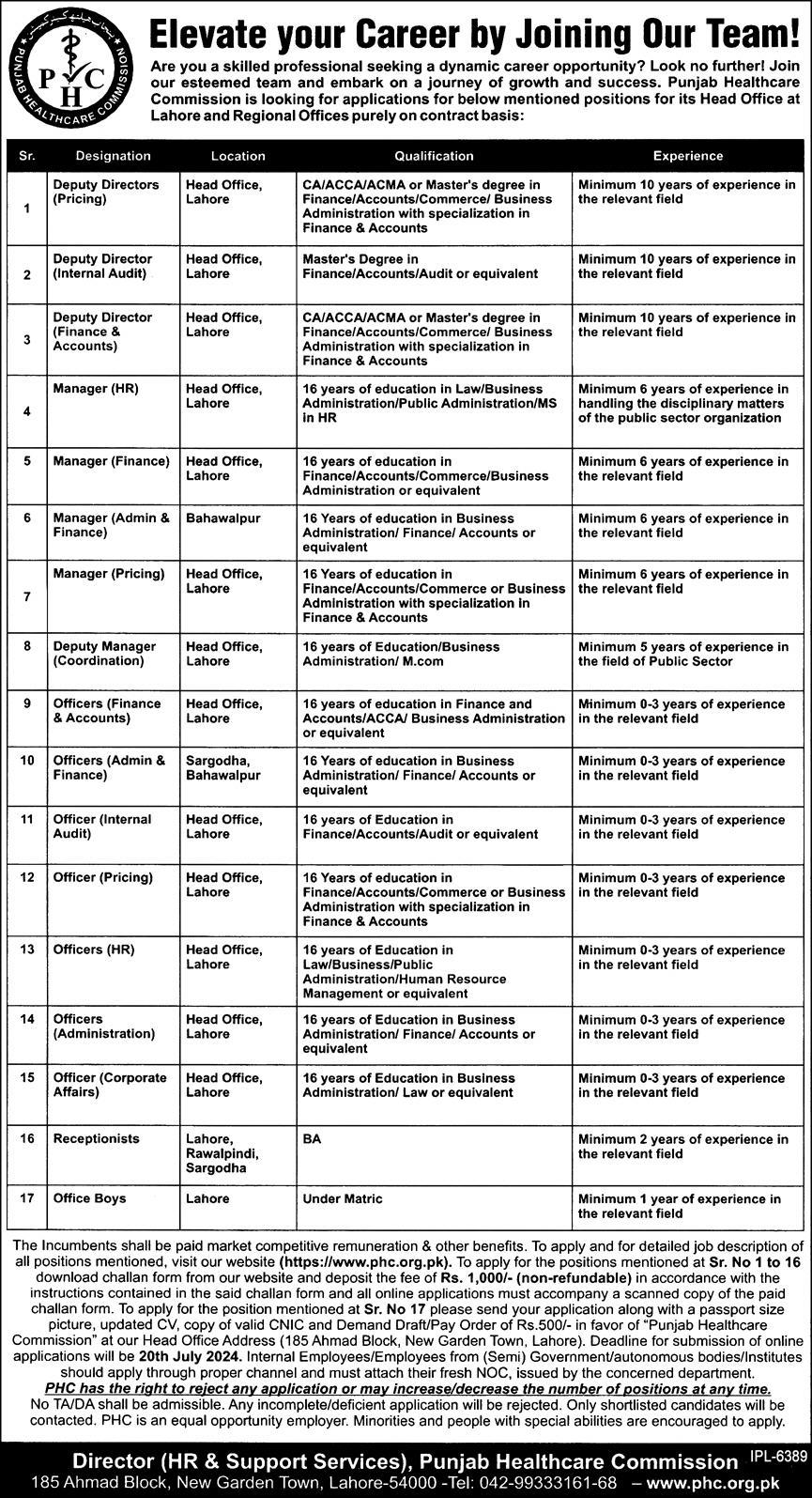 The Punjab Healthcare Commission PHC Lahore Jobs 2024 Jobs 2024 — original advertisement