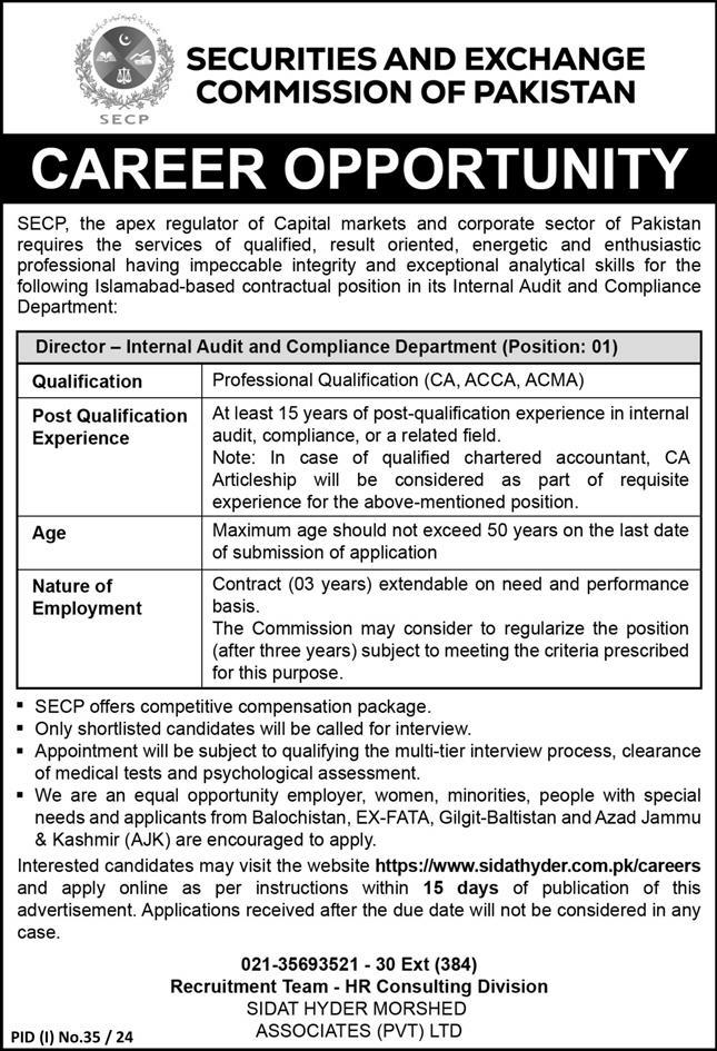 Securities and exchange commission Islamabad Jobs 2024 – Securities & Exchange Commission of Pakistan Jobs 2024 — original advertisement