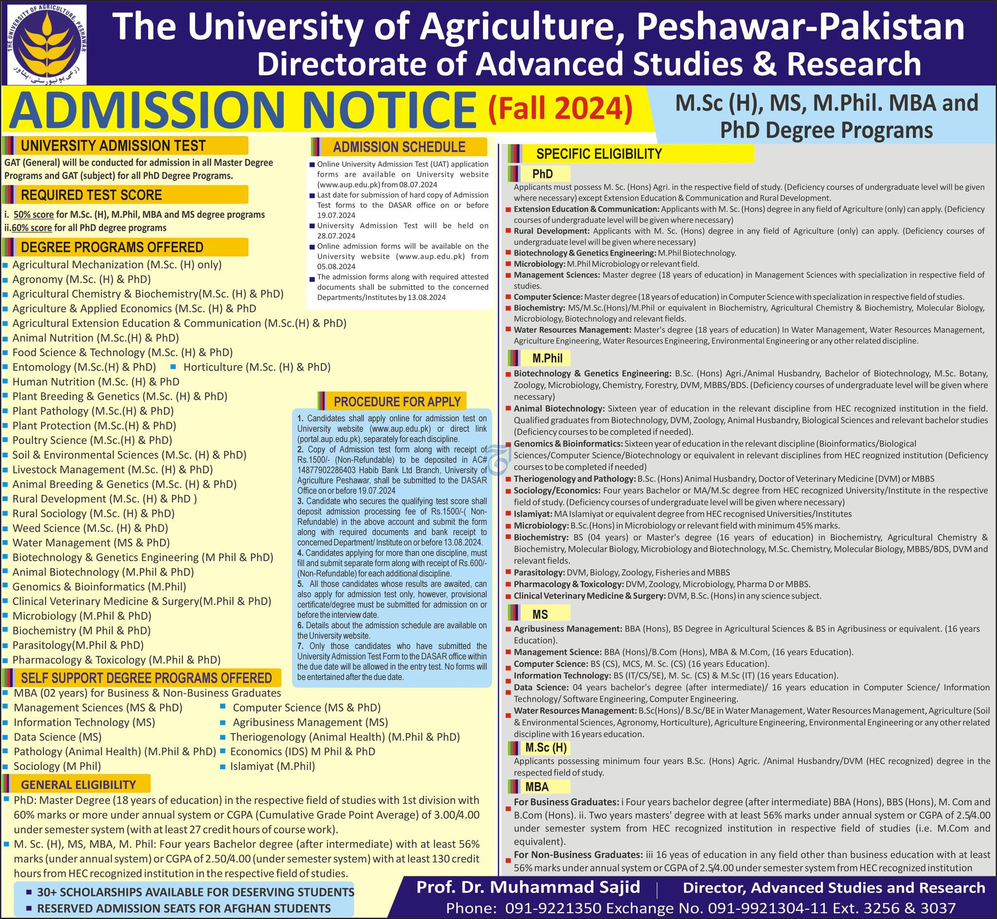 Admission Open in University of Agriclture Peshawar 2024 – The University of Agriculture Peshawar Admissions 2024 — original advertisement