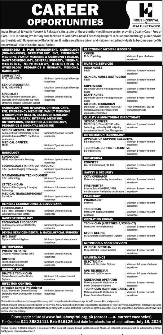 Indus Hospital Gwadar Balochistan Jobs 2024 Jobs 2024 — original advertisement