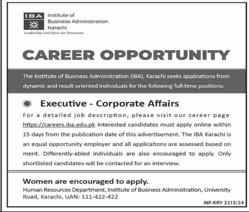 Institute Of Business Administration iBA Karachi Jobs 2024 Jobs 2024 — original advertisement