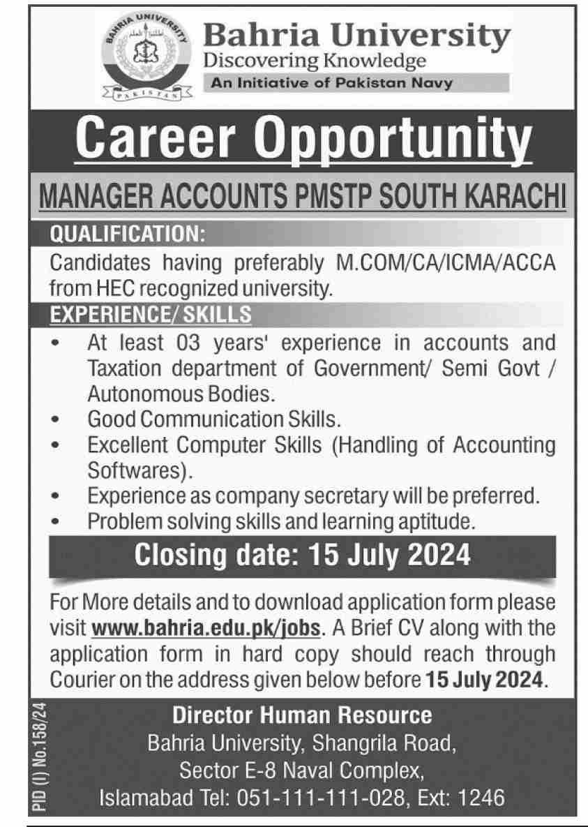 Bahria University Islamabad Jobs 2024 Jobs 2024 — original advertisement