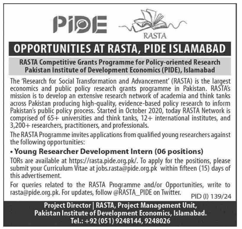 Pakistan Institute of Development Economics Islamabad Jobs – Pakistan Institute of Development Economics (PIDE) Jobs 2024 — original advertisement