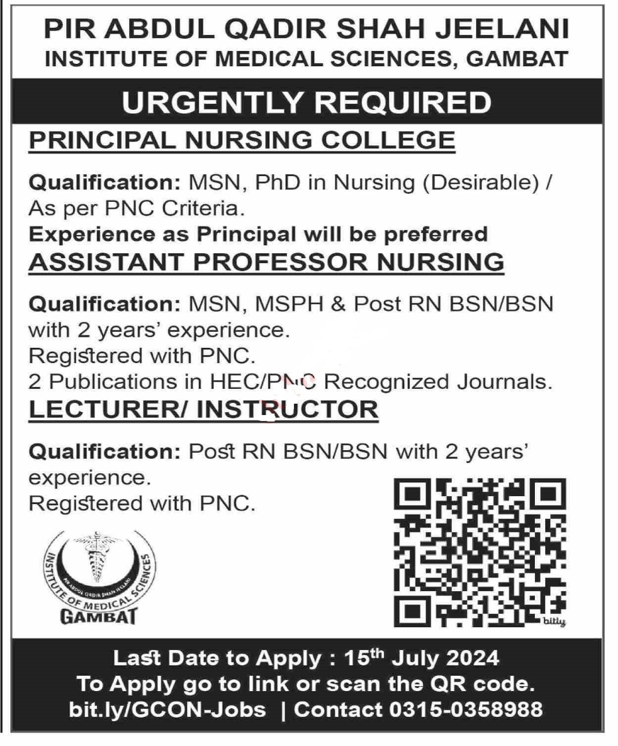Pir Abdul Qadir Shah Jeelani Institute Medical Sciences Jobs – pir abdul qadir jilani institute of medical science Jobs 2024 — original advertisement