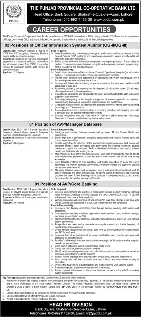 Punjab Provincial Co Operative Bank Limited Jobs 2024 – The Punjab Provincial Cooperative Bank Jobs 2024 — original advertisement