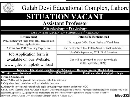 Gulab Devi Educational Complex Lahore Punjab Jobs 2024 – Health Department Punjab Jobs 2024 — original advertisement