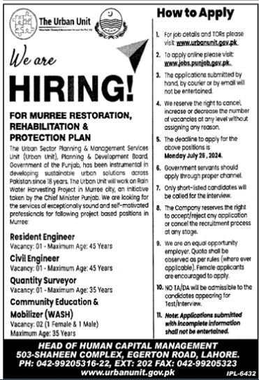The Urban Unit Lahore Punjab Jobs 2024 – The Urban Unit Punjab Jobs 2024 — original advertisement