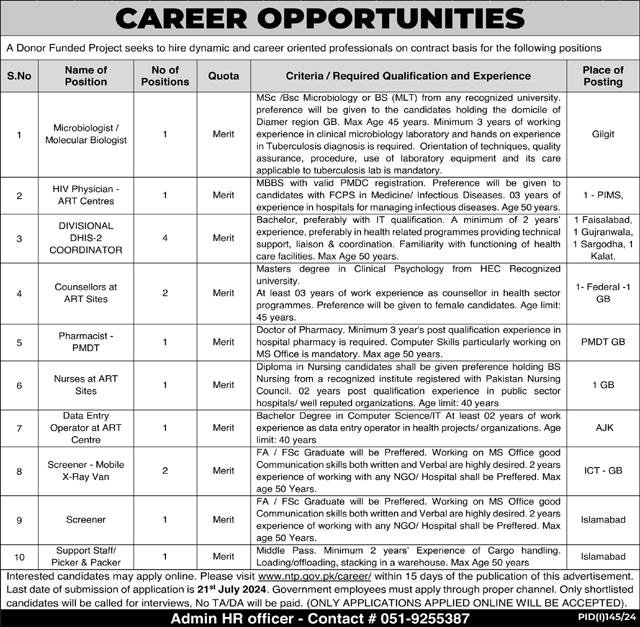 National TB Control Program NTP Islamabad Jobs 2024 – Provincial TB Control Program Jobs 2024 — original advertisement