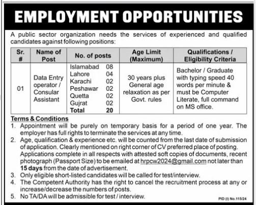 Public Sector Organization Islamabad Jobs 2024 Jobs 2024 — original advertisement