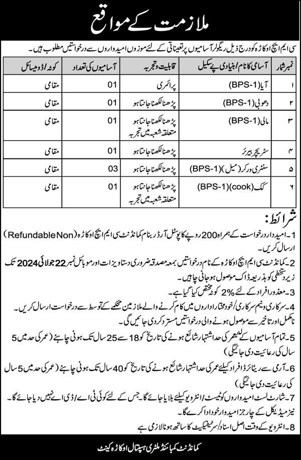 Combined Military Hospital Cmh Okara Punjab Jobs 2024 Jobs 2024 — original advertisement