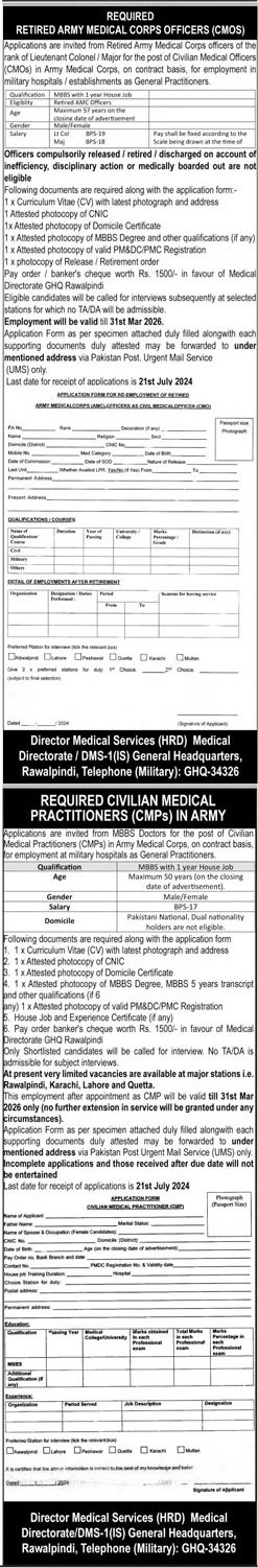 General Head Quarter GHQ Rawalpindi Jobs 2024 – Pakistan Army Jobs 2024 — original advertisement