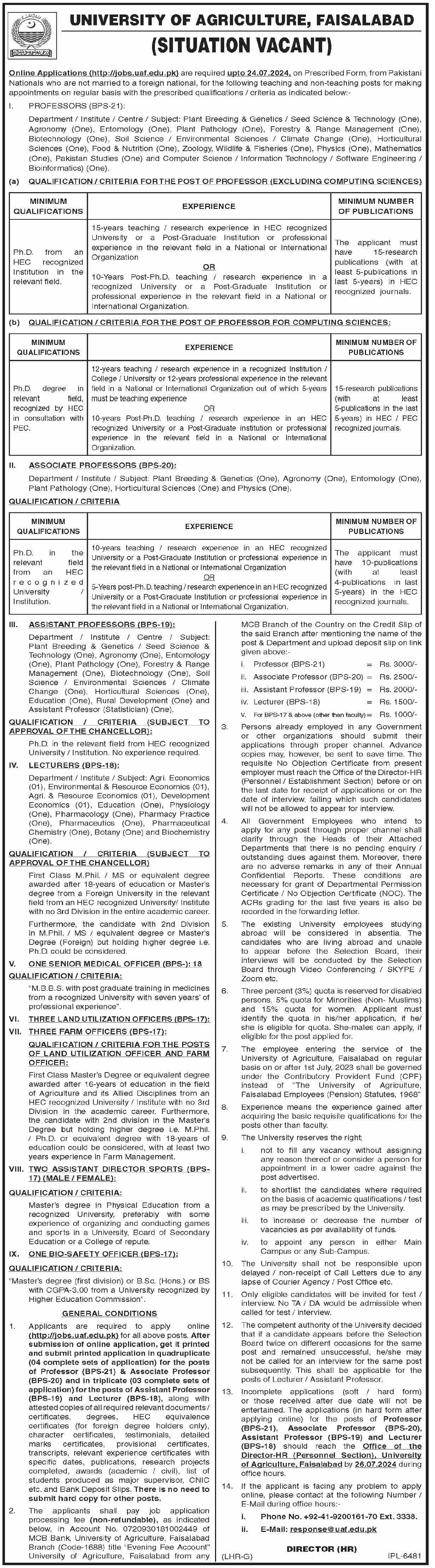 University Of Agriculture Faisalabad Jobs 2024 Jobs 2024 — original advertisement