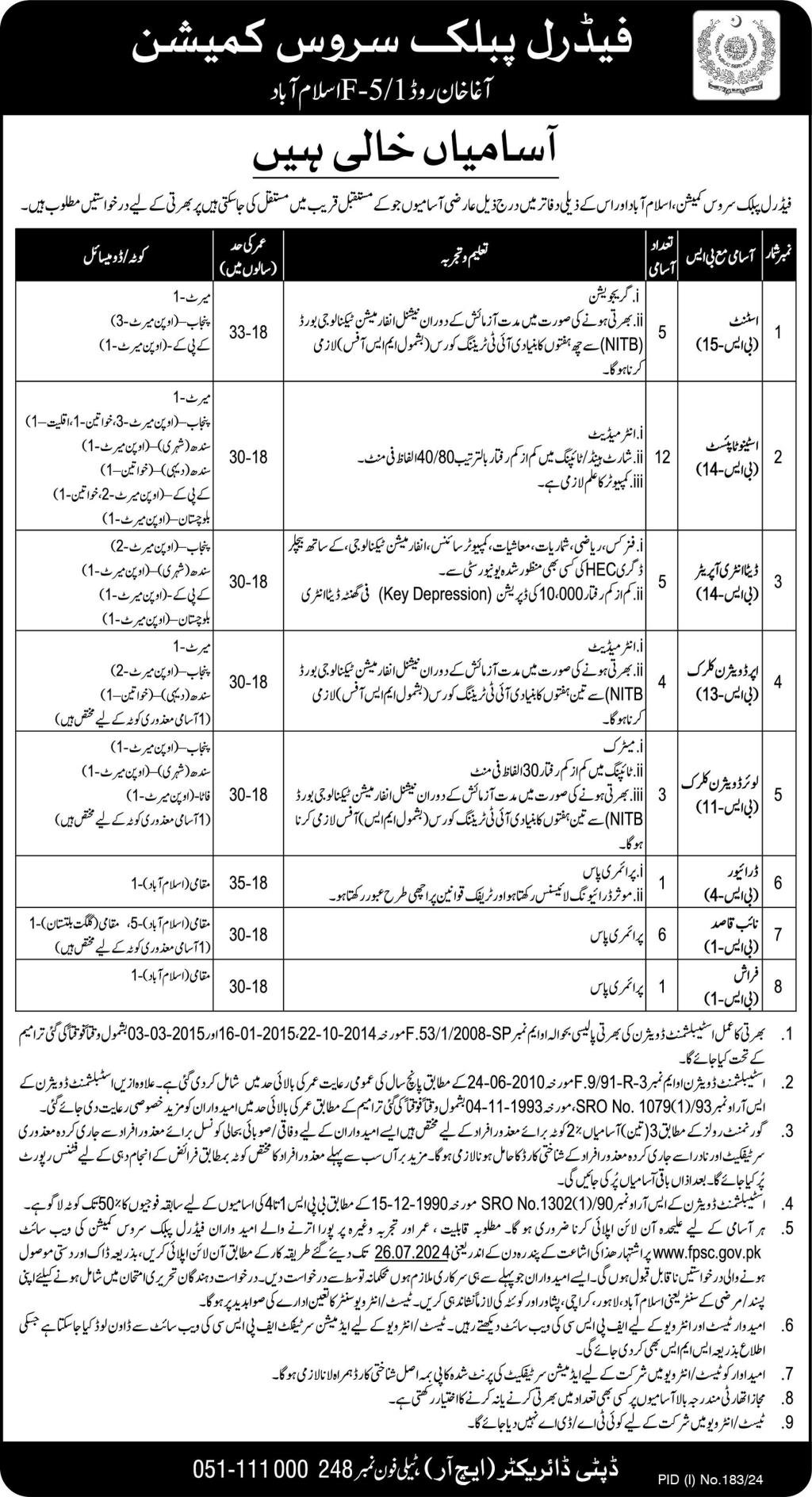 Federal Public Service Commission FPSC Jobs 2024 Jobs 2024 — original advertisement