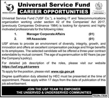Universal Service Fund Islamabad Jobs 2024 Jobs 2024 — original advertisement