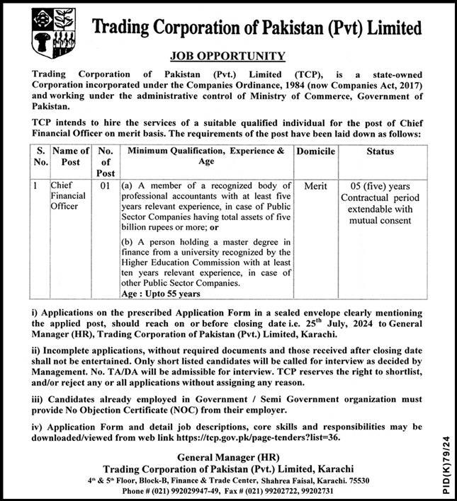 Trading Corporation of Pakistan Pvt Limited Jobs 2024 – Trading Corporation of Pakistan Private Limited Jobs 2024 — original advertisement