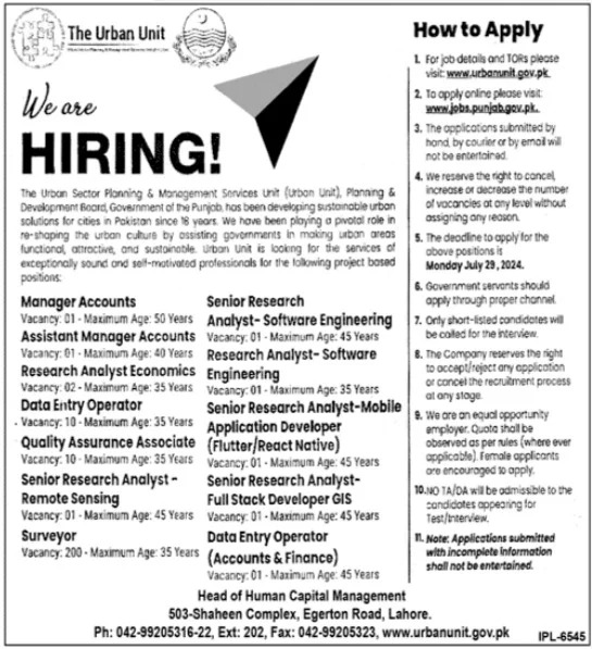 The Urban Unit Lahore Jobs 2024 – The Urban Unit Punjab Jobs 2024 — original advertisement