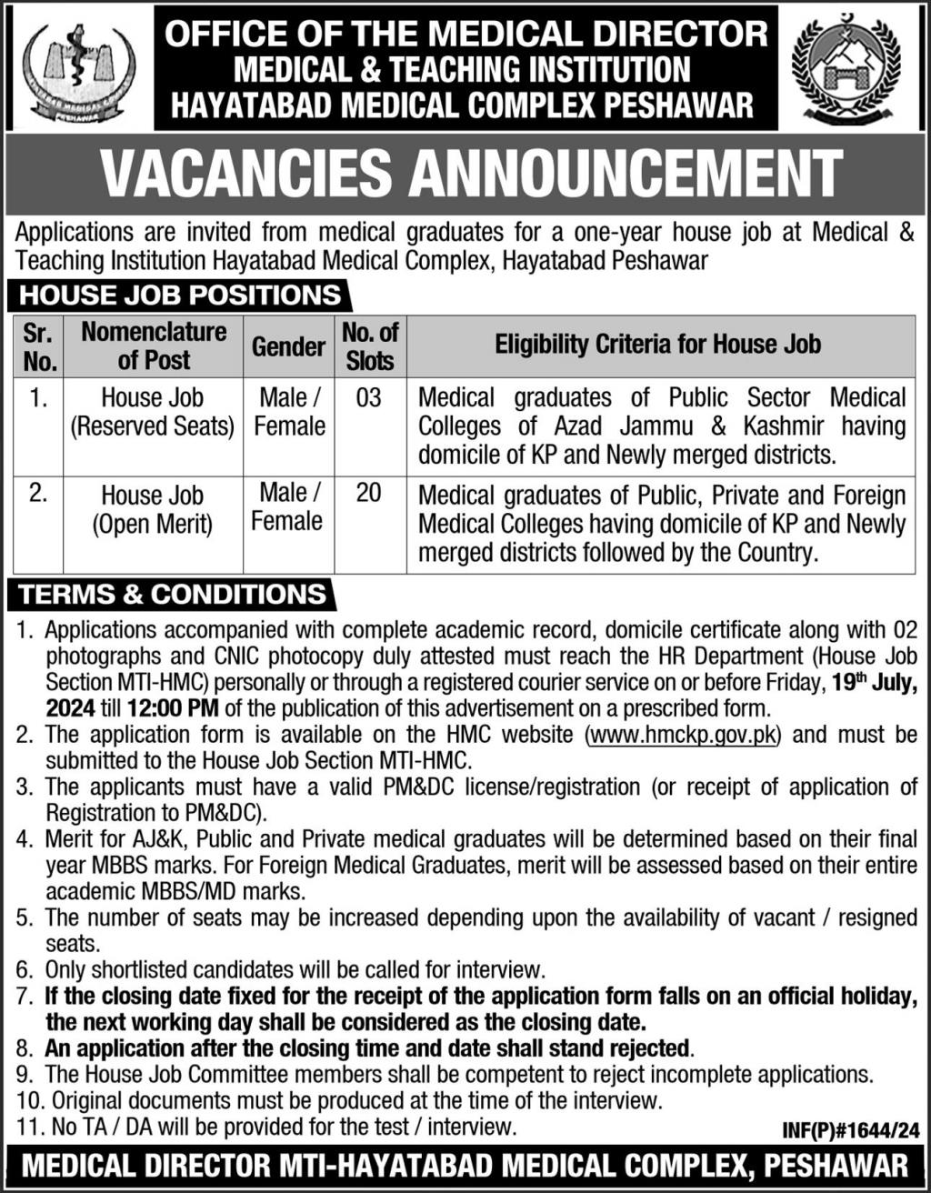Medical Teaching Institution MTI Peshawar Jobs 2024 – Medical Teaching Institute MTI Khyber Teaching Hospital Peshawar Kpk Jobs 2024 — original advertisement
