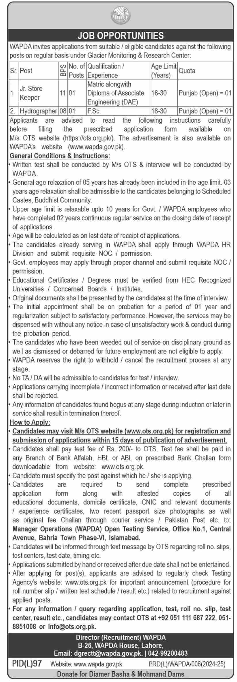 Water And Power Development Authority Jobs 2024 Jobs 2024 — original advertisement
