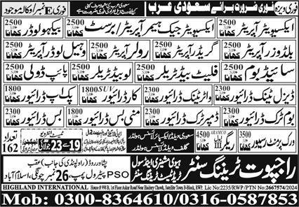 Excavator Operator & Mini Bus Driver Jobs 2024 – Rajput Recruiting Agency Jobs 2024 — original advertisement