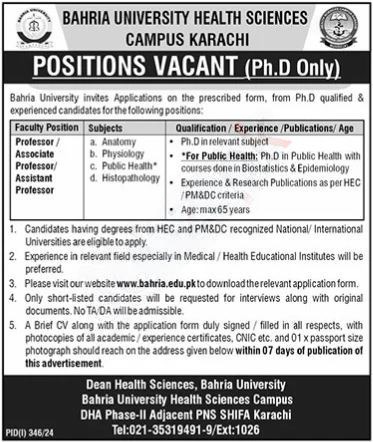Bahria University Health Sciences Karachi Campus Jobs 2024 Jobs 2024 — original advertisement