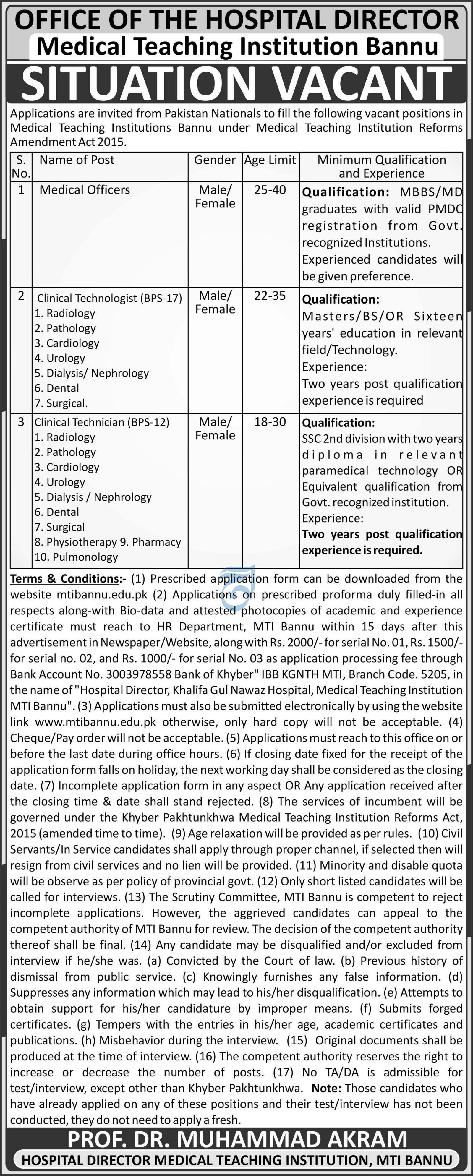 Medical Teaching Institute Bannu Khyber Pakhtunkhwa Jobs – Medical Teaching Institution Bannu Jobs 2024 — original advertisement