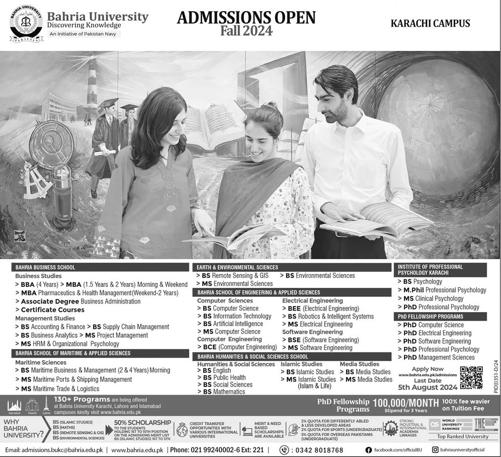 Admission Open in Bahria University Karachi Campus 2024 Admissions 2024 — original advertisement
