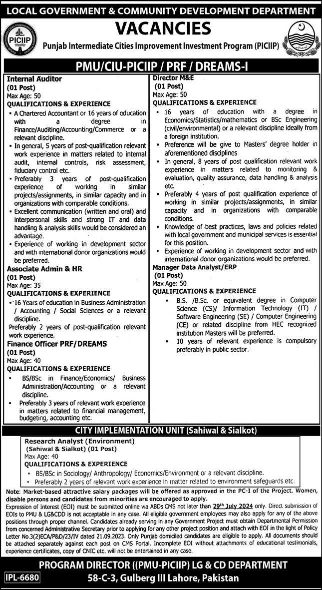 Local Government & Community Development Department Jobs – Local Government Department Punjab Jobs 2024 — original advertisement