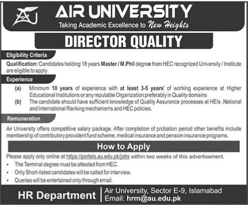 Air University Islamabad Jobs 2024 – Air University Multan Campus Jobs 2024 — original advertisement