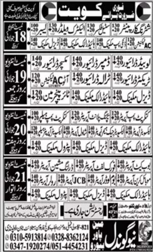 Concrete Pump Operator & JCB Operator Jobs 2024 In Kuwait – New Gondal Manpower Bureau Jobs 2024 — original advertisement