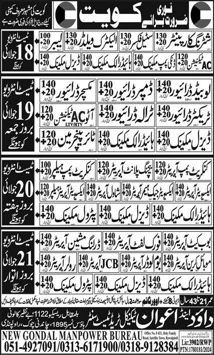 Auto AC Technician & Concrete Pump Operator Jobs 2024 – Dawood & Awan Technical Trade Test Center Jobs 2024 — original advertisement