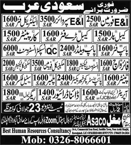 Mechanical Foreman & Dyna Driver Jobs 2024 In Saudi Arabia – Best Human Resources Consultancy Jobs 2024 — original advertisement