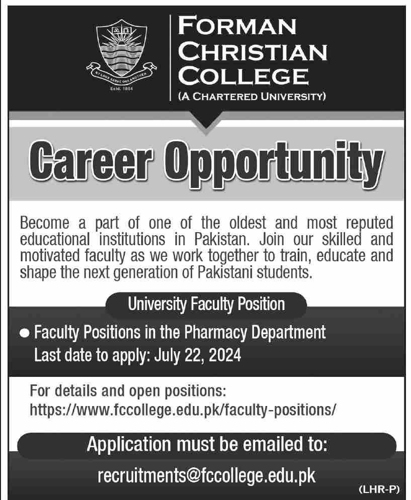 Forman Christian College Lahore Jobs 2024 Jobs 2024 — original advertisement
