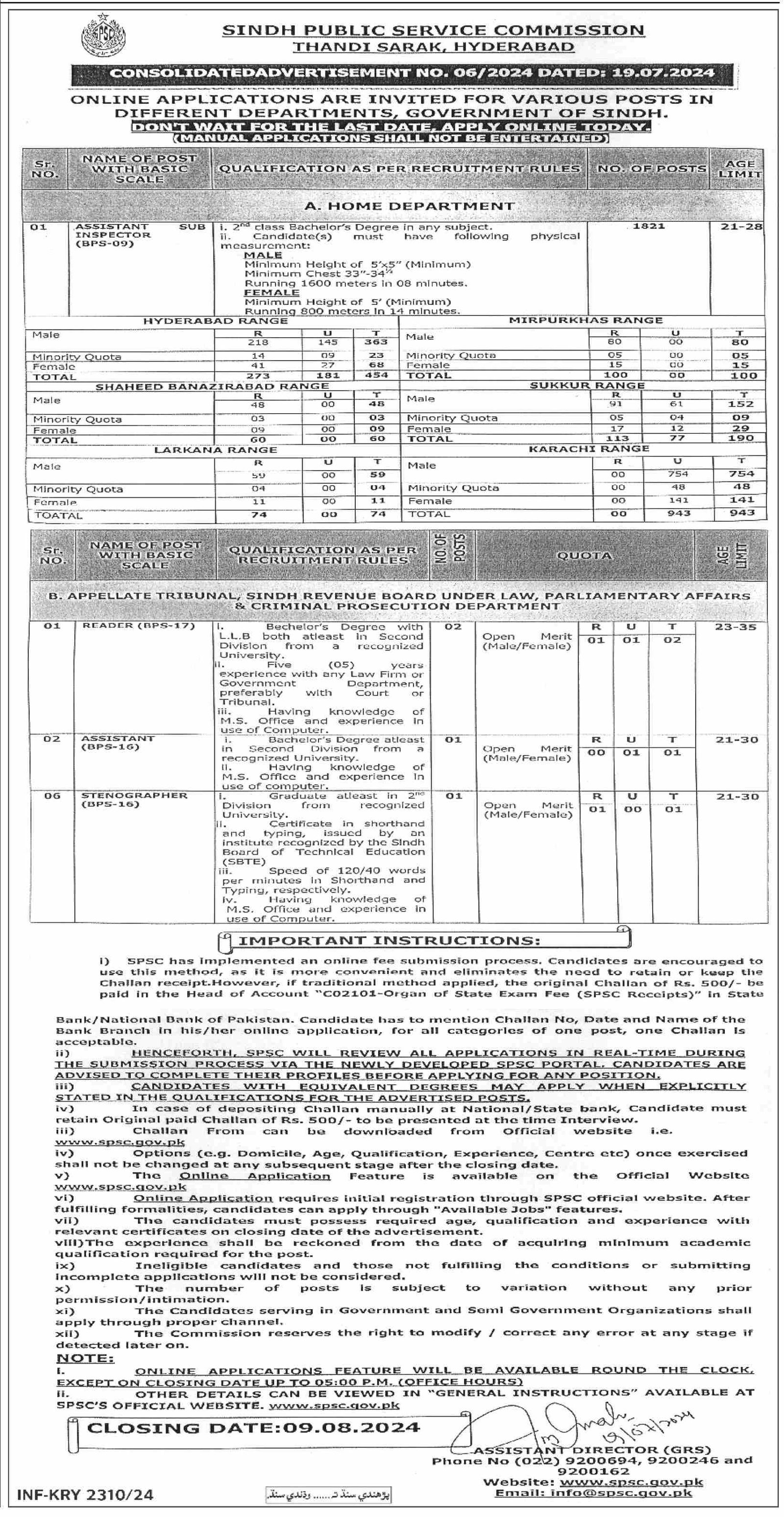 Sindh Public Service Commission SPSC Jobs Ad No 05/2024 – Sindh Public Service Commission at Karachi Jobs 2024 — original advertisement